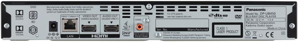 Panasonic DP-UB450 MULTIREGION ICOS 4K Ultra HD Multi Region All Zone Code Free Blu-ray Player. Blu-ray zones A, B and C, DVD regions 1-8 Panasonic