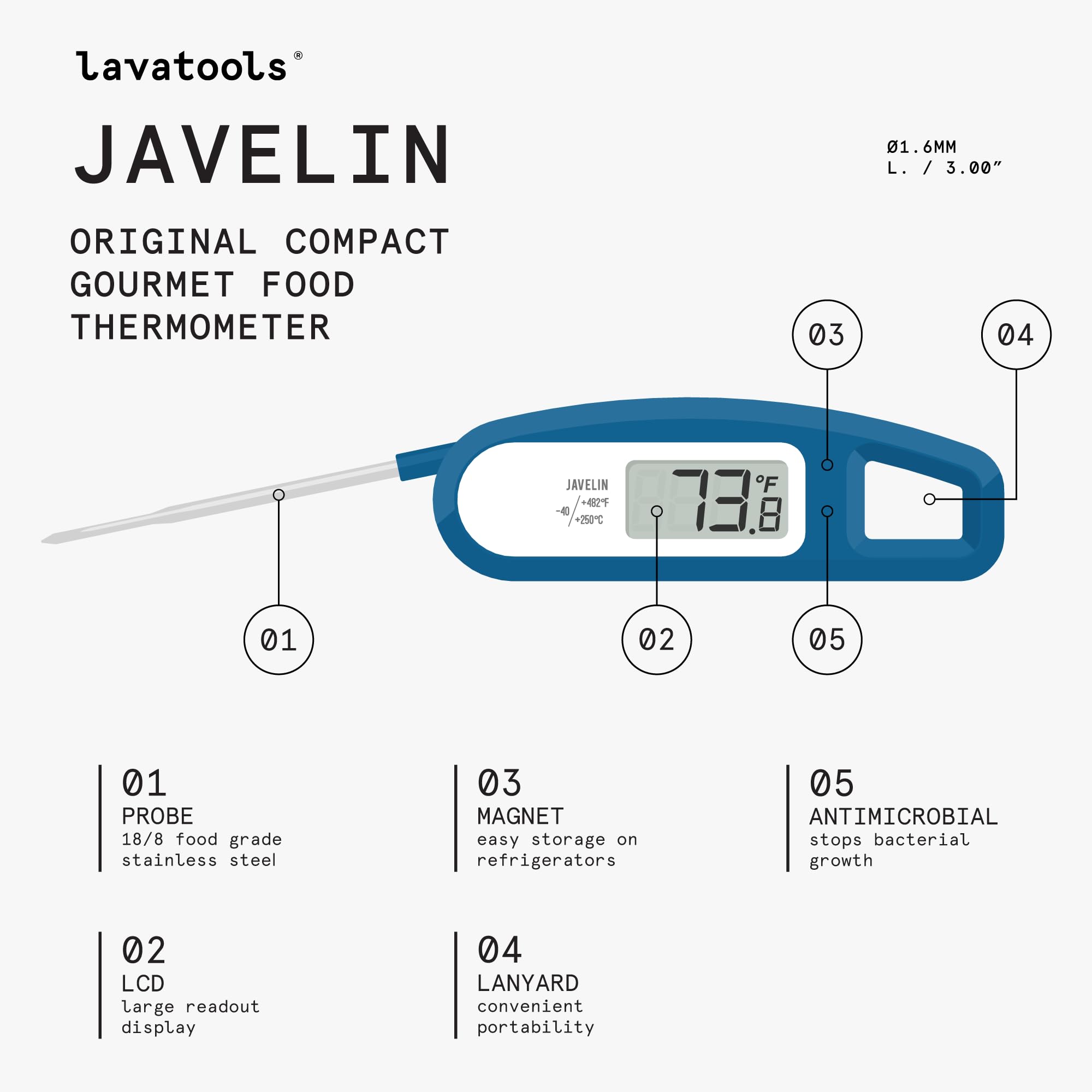 Lavatools PT12 Javelin Digital Instant Read Meat Thermometer for Kitchen, Food Cooking, Grill, BBQ, Smoker, Candy, Home Brewing, Coffee, and Oil Deep Frying (Chipotle) NORSONS