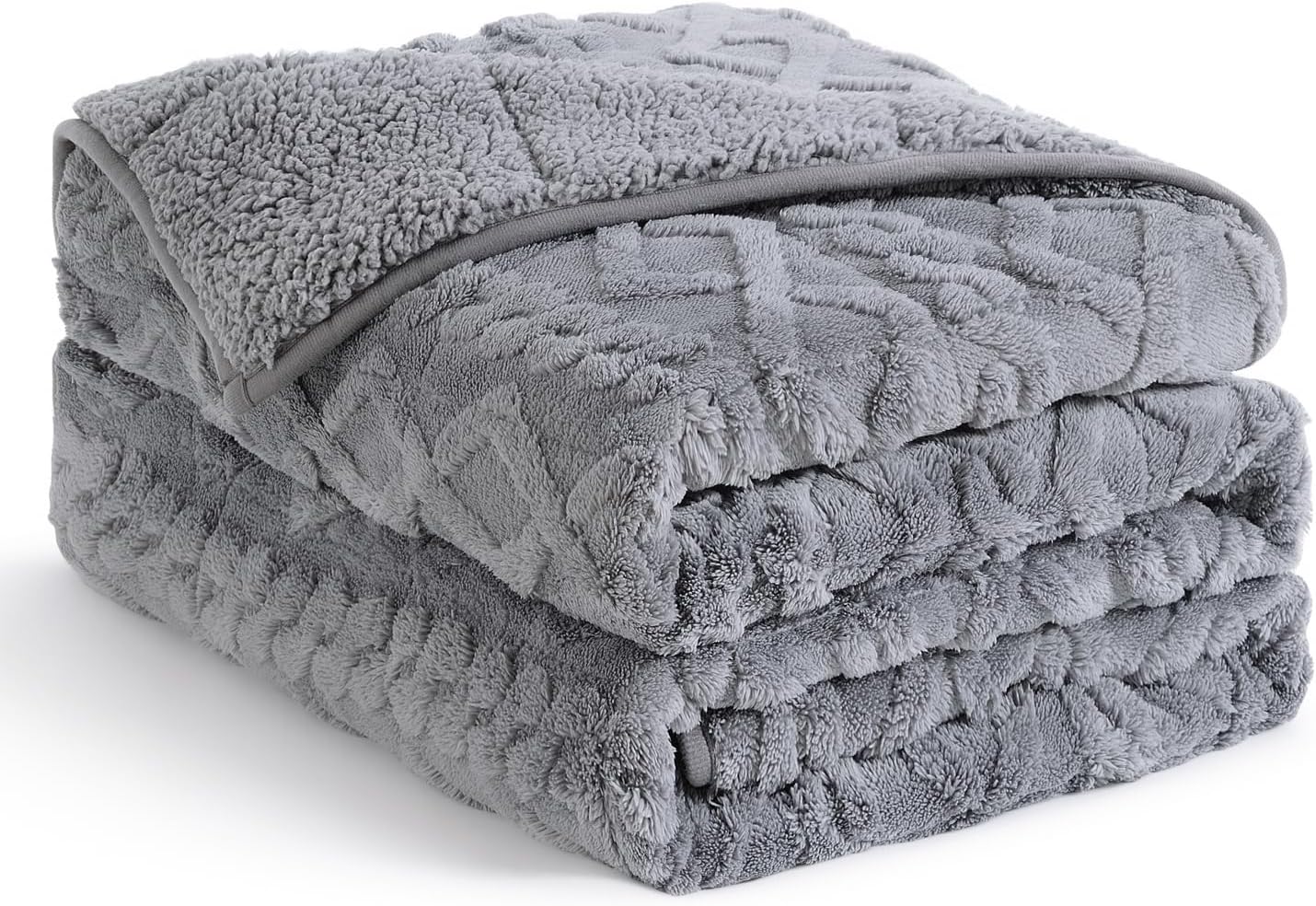 Topblan Weighted Blanket Queen Size 15lbs, Adult Weighted Blankets with Cozy Warm Sherpa for Sleeping and Calming, Jacquard Heavy Blanket for Couch Bed, Grey, 60 x 80 inches