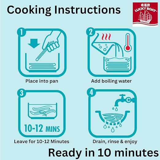 Lucky Boat Rice Noodle 400G Thick Rice Noodle 10mm Pad Thai Gluten Free Noodles Thai Ingredients Chinese Ingredients & Asian Ingredients Lucky Boat