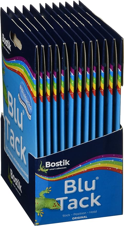 Bostik Blu Tack, Multipurpose Reusable Adhesive, Clean, Safe & Easy to Use Non-Toxic, Handy Size, Colour: Blue, Pack of 12 NORSONS