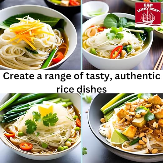 Lucky Boat Rice Noodle 400G Thick Rice Noodle 10mm Pad Thai Gluten Free Noodles Thai Ingredients Chinese Ingredients & Asian Ingredients Lucky Boat