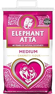 Elephant Atta Medium Chapatti Flour Atta | Medium Atta Flour | Naan Flour | Atta Flour | Roti Flour | Plain Flour | Bulk Flour | (5kg) ELEPHANT ATTA