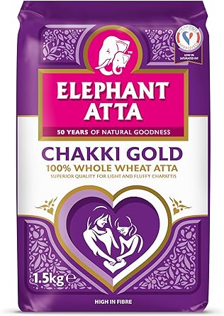 Elephant Atta Chakki Gold Chapatti Flour | Atta | Premium Flour | Naan Flour | Roti Flour | Chakki Atta | Chakki Flour | Chaki Flour | Plain Flour | (1.5kg) ELEPHANT ATTA