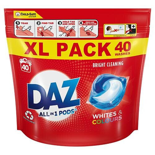 Daz All in 1 Pods for Whites and Colours Washing Liquid 40 Capsules Daz