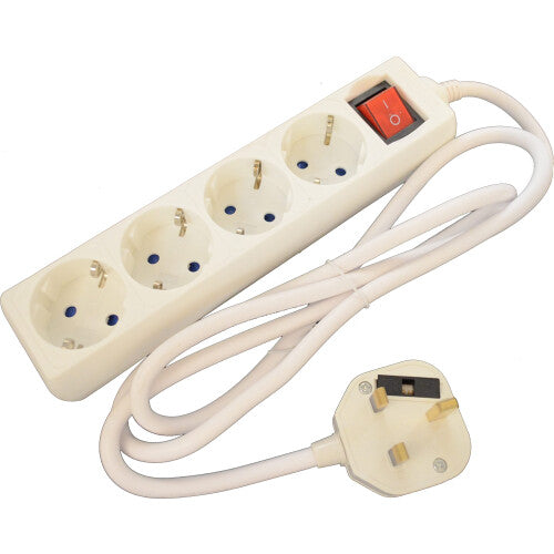 EU to UK Travel extension lead Adapter 1.5 metre European 4 Way Type E F Schuko Sockets Adaptor with Type G UK plug. Earthed Type G 3 Pin Plug Ultra GENERIC