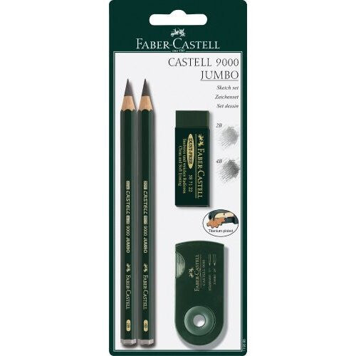 Faber-castell 4 Piece Quality Castell 9000 Jumbo Graphite Pencils Blister Card - fabercastell 9000 jumbo set sketch NORSONS
