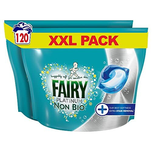 Fairy Non-Bio Platinum PODS, Washing Liquid Laundry Detergent Tablets / Capsules, 120 Washes (60 x 2) with Extra Stain Removal Fairy