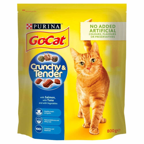 Go-Cat Crunchy and Tender Dry Cat Food Salmon 800g - Case of 4 (3.2kg) NORSONS