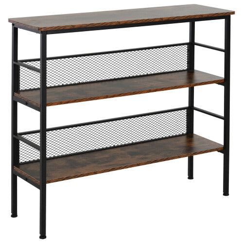 HOMCOM 3-Tier Industrial Style Storage Shelf Metal Frame Adjustable Feet Brown Homcom