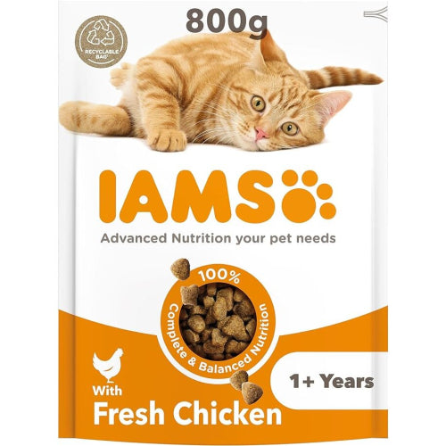 IAMS Complete Dry Cat Food for Adult 1+ Cats with Chicken 800 g NORSONS