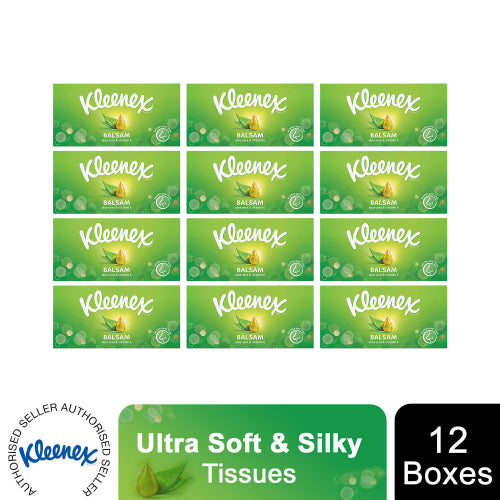 Kleenex Balsam Facial Tissues, Dermatologically tested (Pack of 12 Tissue Boxes) Kleenex