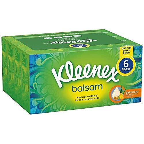 Kleenex Balsam Facial Tissues, Pack of 6 Tissue Boxes (Protective Balm for Cold and Flu Symptons) Kleenex
