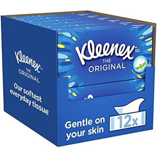 Kleenex Original Facial Tissues - Pack of 12 Tissue Boxes - Soft Tissues for Everyday Use - Gentle on Your Family's Skin with a Touch of Cotton Kleenex