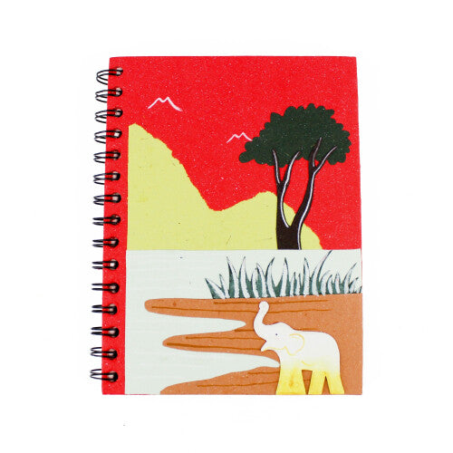 Large Spiral Notebook - Elephant at The Watering Hole Design - Elephant Dung Paper Elecosy