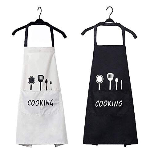 LINKLKBOY 2 Packs Apron Cooking Kitchen Waterproof PVC Aprons , Chef Apron with Pockets for Home,Restaurant,Craft,Garden,BBQ,School,Coffee House,Apron LINKLKBOY