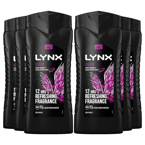 Lynx Excite 12H Refreshing Fragrance Shower Gel Bodywash, 6x 500ml NORSONS