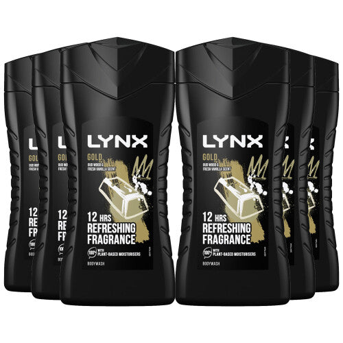 Lynx Gold 12-H Refreshing Shower Gel Body Wash for Men, 6x225ml NORSONS