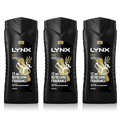 Lynx Gold 12H Refreshing Fragrance Shower Gel Bodywash, 3x 500ml NORSONS