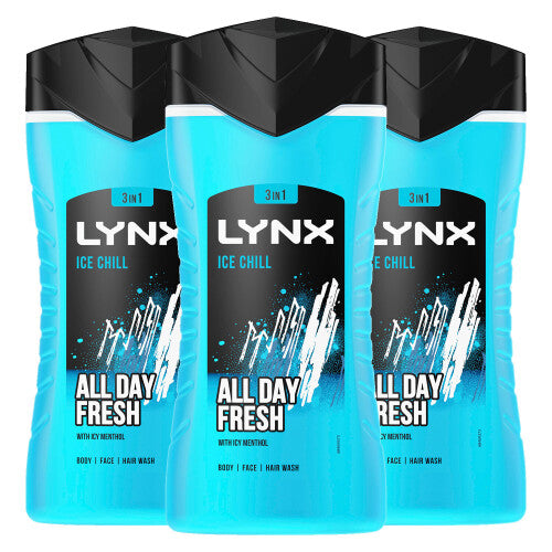 Lynx Ice Chill 12-H Refreshing Shower Gel Body Wash for Men, 3x225ml NORSONS