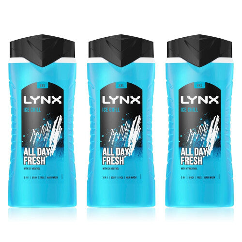 Lynx Ice Chill 12H Refreshing Fragrance Shower Gel Bodywash, 3x 500ml NORSONS