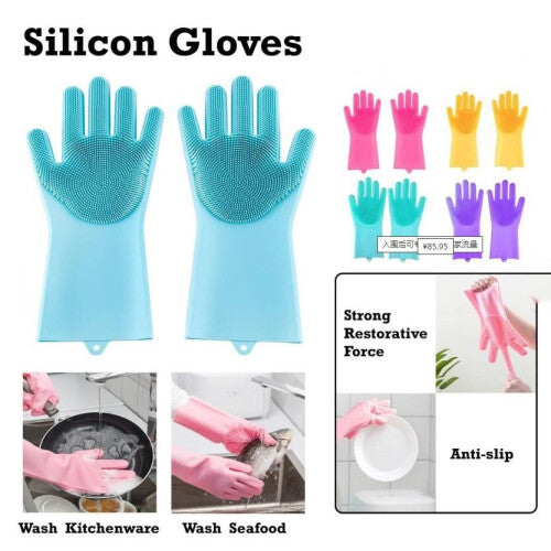 Magic Silicone Rubber Dish Washing Gloves Kitchen Pet Bath Cleaning Scrubber Ranpo