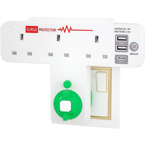 Multi Plug Adaptor with 3 USB ports, plug extender upside down extension plug with 90 or 180 degree, with night light dusk to dawn, USB plug with ANINBO