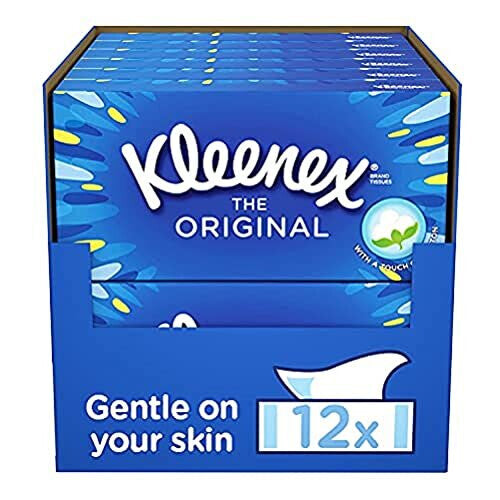 Original Facial Tissues - Pack of 12 Tissue Boxes - Soft Tissues for Everyday Use - Gentle on Your Family's Skin with a Touch of Cotton Kleenex