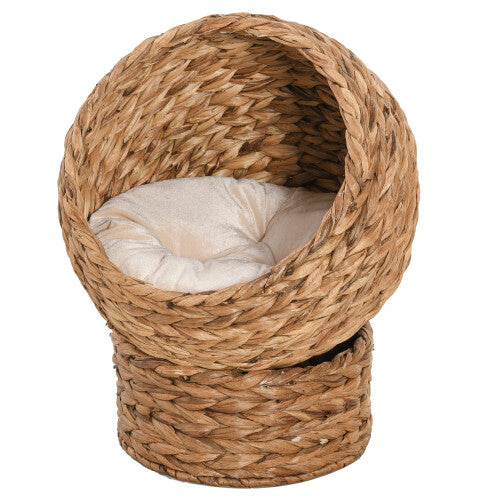 PawHut Wicker Cat House, Raised Cat Bed with Cylindrical Base, 42 x 33 x 52cm PawHut
