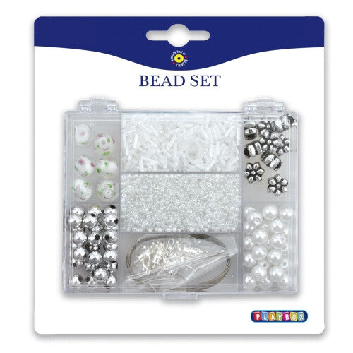 Pbx2471138 - Playbox - White Beads Mix in Rectangular Storage Box Playbox