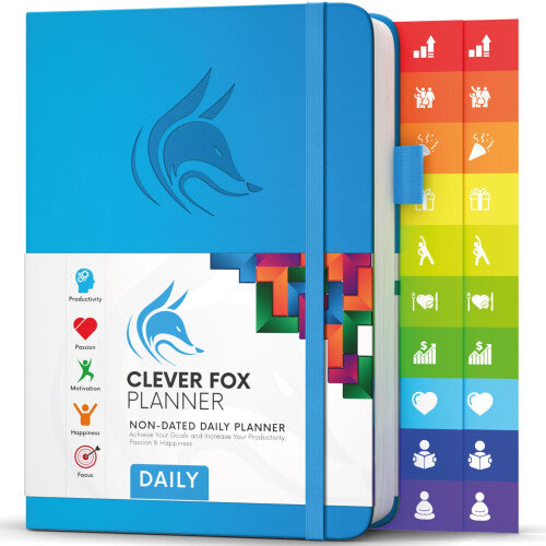 Planner Daily – Best Agenda & Daily Calendar to Boost Productivity & Hit Your Goals – Gratitude Journal Personal Daily Organizer – 14.5x21cm, Clever Fox