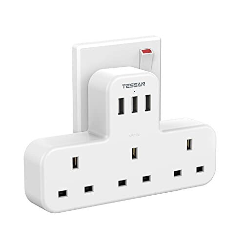Plug Adapter, TESSAN Extension Plug with 3 USB Socket, 3 Way Plug Adapter UK Multi Plug Adaptor, Wall Plug Extender for Home, Office, Triple TESSAN