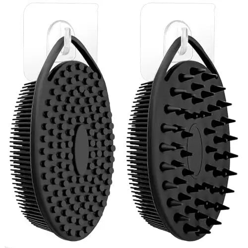 2 Packs Silicone Body Scrubber, Dual-Sided Shower Scrubber Exfoliating Body Scrub Brush Silicone Loofah for Women Men Kids Deep Cleaning and Massage - NORSONS