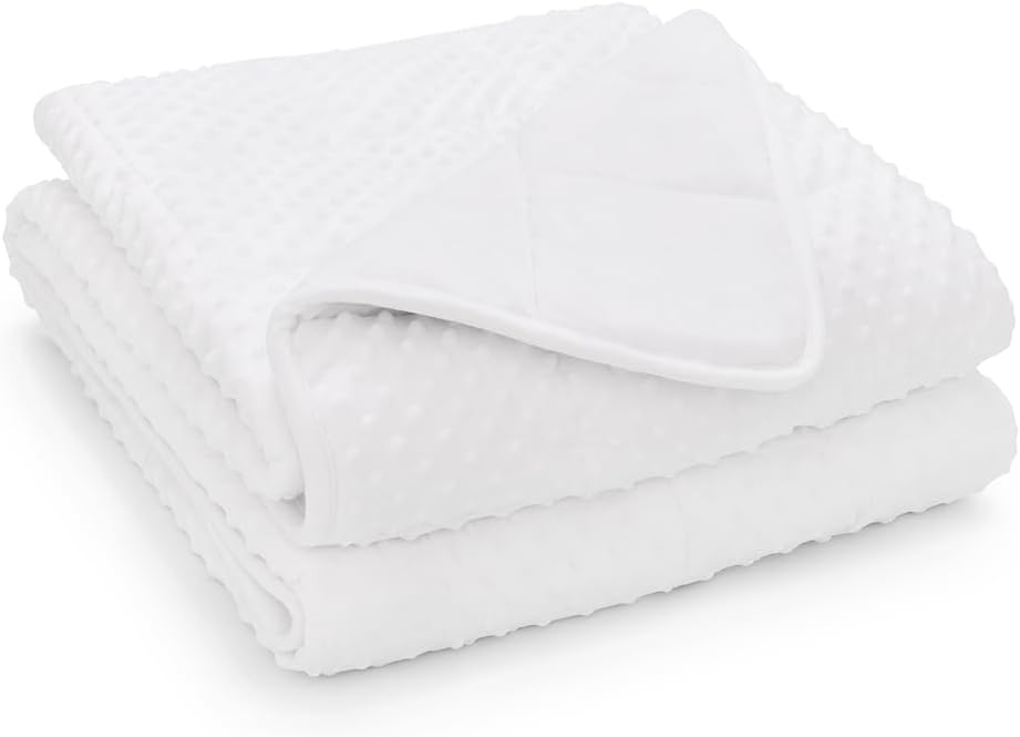 TONGDADA Minky Weighted Blanket | 60''x80'',10lbs | Cozy and Soft Minky Weighted Throw Blanket | Luxury Velvet with Premium Glass Beads | White Minky