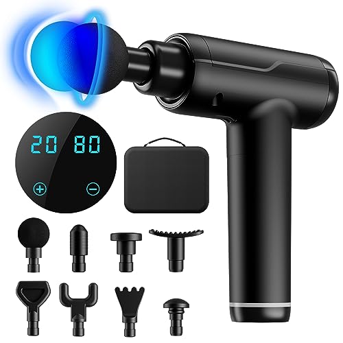 Massage Gun Deep Tissue, Portable Muscle Massage Device with 8 Massage Heads, 2024 Massager 20 Speeds with LCD Touch Screen, Featuring Quiet Glide Technology, Powerful Cordless Percussion NORSONS