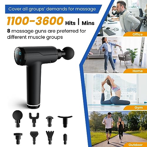 Massage Gun Deep Tissue, Portable Muscle Massage Device with 8 Massage Heads, 2024 Massager 20 Speeds with LCD Touch Screen, Featuring Quiet Glide Technology, Powerful Cordless Percussion NORSONS