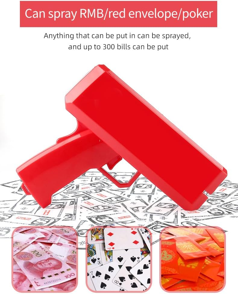 Rain Money Gun Paper Spary Machine Toy Gun Money Gun with 100 Pcs Play Money Cash Gun Party Supplies NORSONS