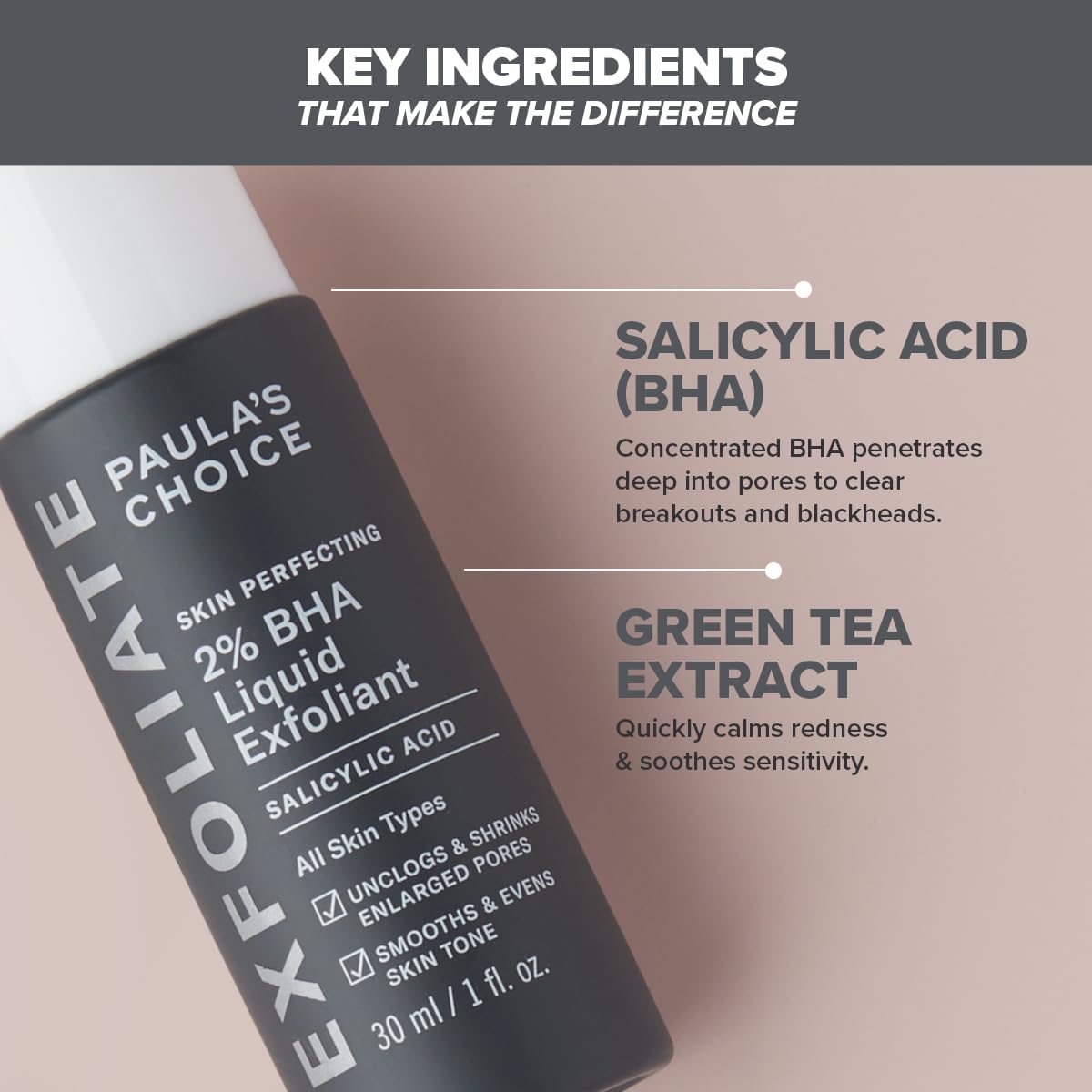 Paula's Choice SKIN PERFECTING 2% BHA Liquid Exfoliant - Face Exfoliating Peel Fights Blackheads & Enlarged Pores - for a Healthy Glow - with Salicylic Acid - Combination & Oily Skin - 30 ml Paula's