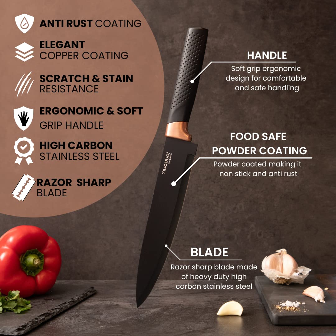 Kitchen Knife Block Set Copper 5 Piece Set with Knives Clear Acrylic Block Stainless Steel Blades - by Nuovva NORSONS