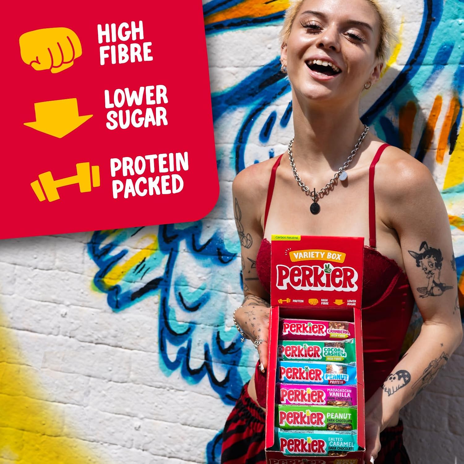Perkier Variety Box (18 bars) – Vegan - Gluten Free - Protein Packed - Lower Sugar - High Fibre - Snack Bars Perkier