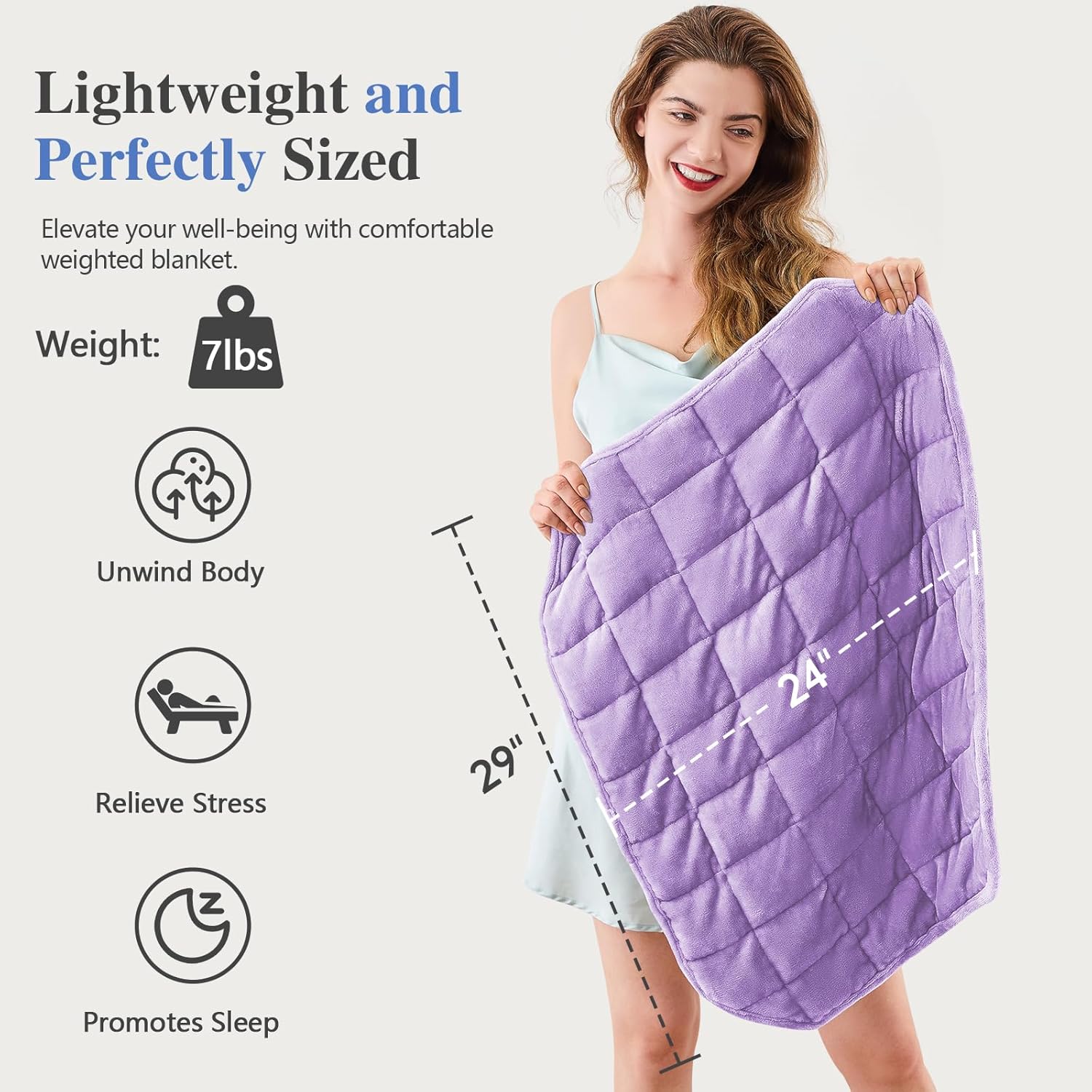 CYMULA Weighted Lap Blanket for Adults, Weighted Lap Pad Blanket for All Seasons (29" x 24" 7lbs, Purple) Travel Office Nap, Small Weighted Blanket for Sleeping