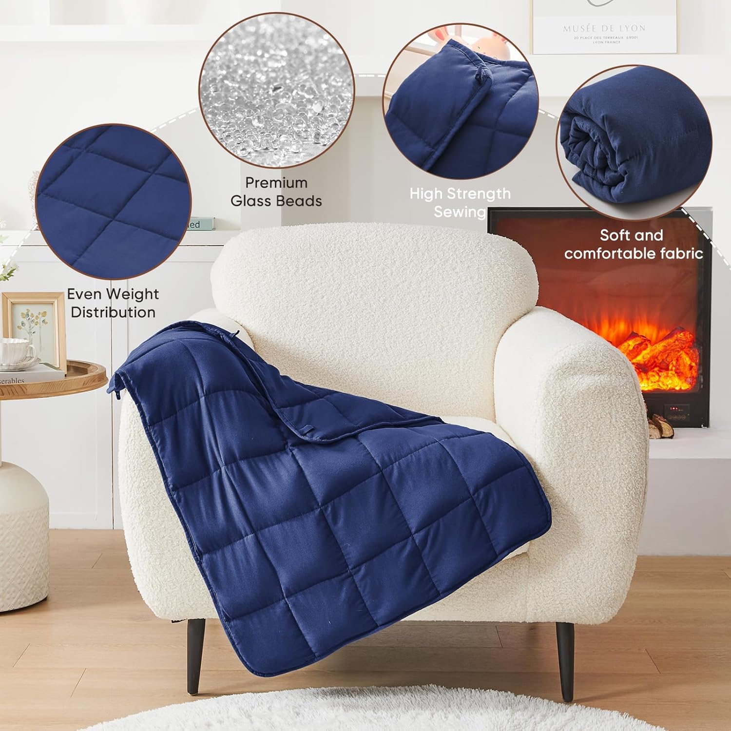 Weighted Lap Blanket for Adults 5lbs, 24"x29" Cooling Heavy Blanket, Portable Travel Weighted Blankets, Soft Small Blankets for Sleeping, Navy Blue
