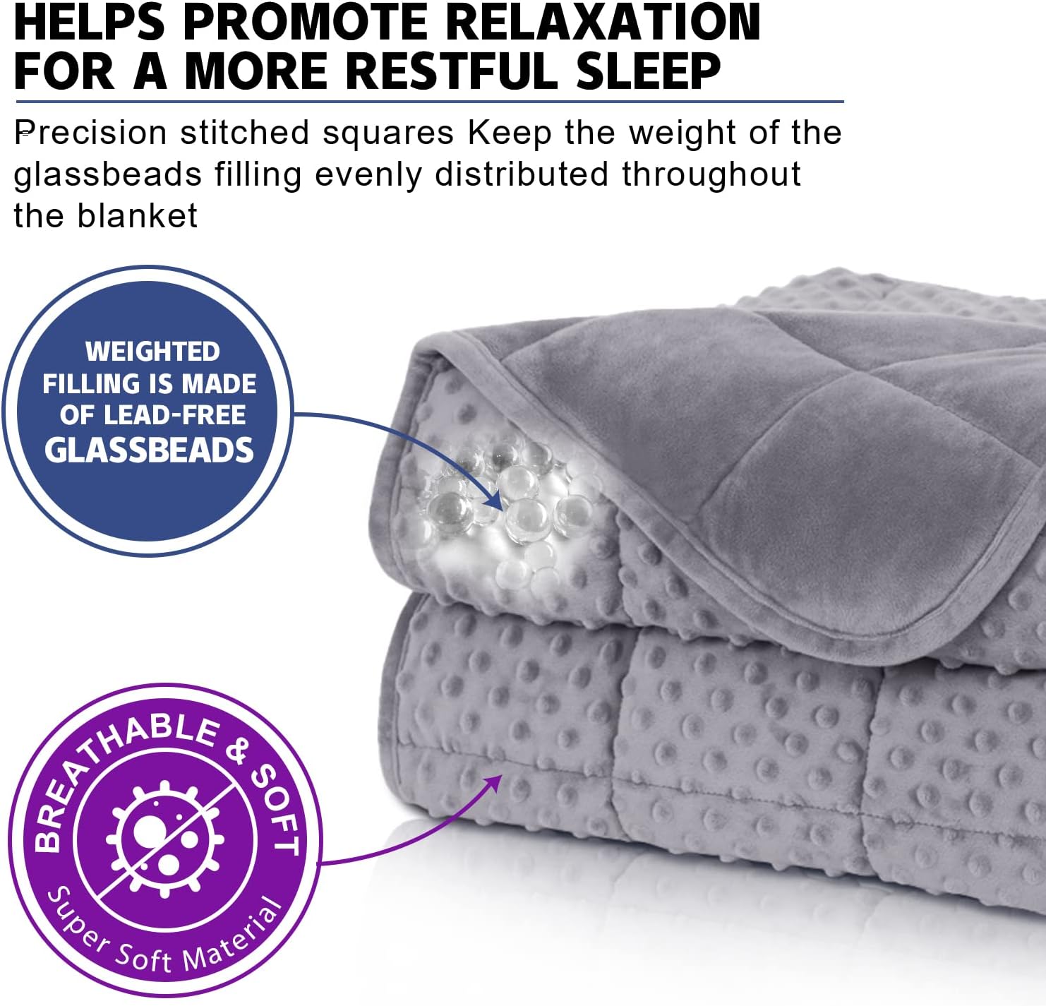 Weighted Blanket Twin 12lbs for Adult(48"×72",Gray) Breathable Soft Minky Weighted Throw Blanket for All Season,Heavy Blanket with Premium Glass Beads