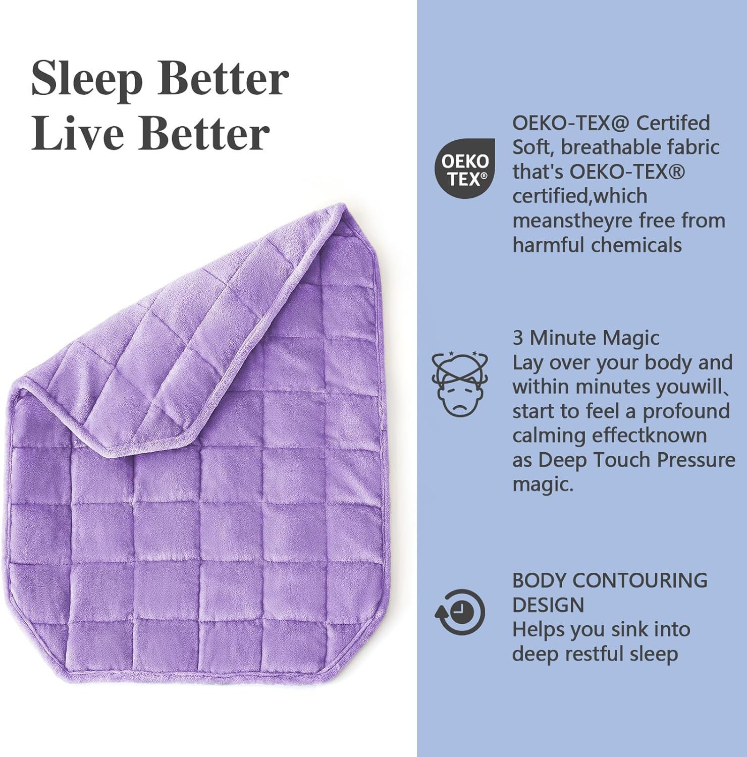 CYMULA Weighted Lap Blanket for Adults, Weighted Lap Pad Blanket for All Seasons (29" x 24" 7lbs, Purple) Travel Office Nap, Small Weighted Blanket for Sleeping