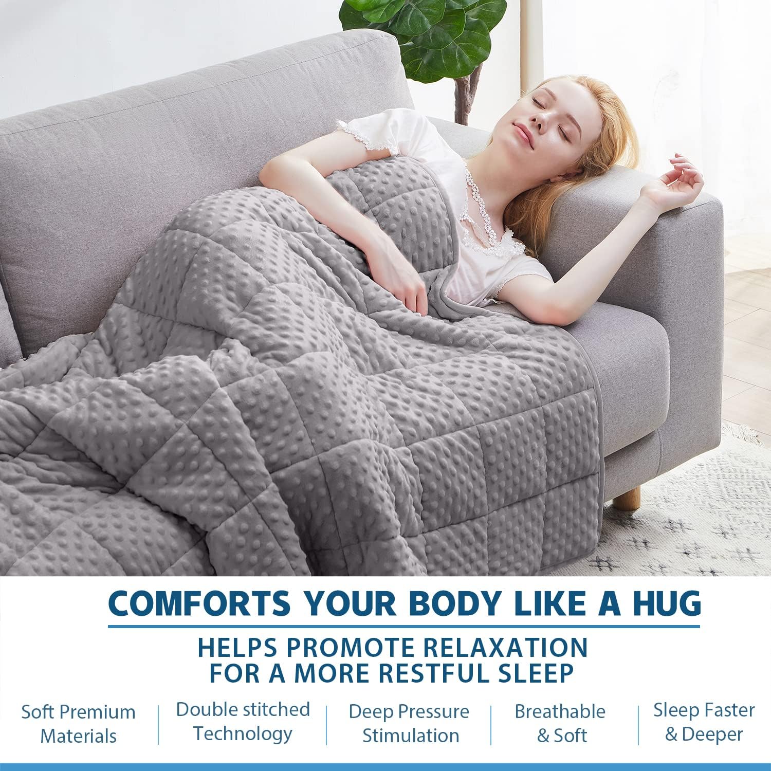 Weighted Blanket Twin 12lbs for Adult(48"×72",Gray) Breathable Soft Minky Weighted Throw Blanket for All Season,Heavy Blanket with Premium Glass Beads