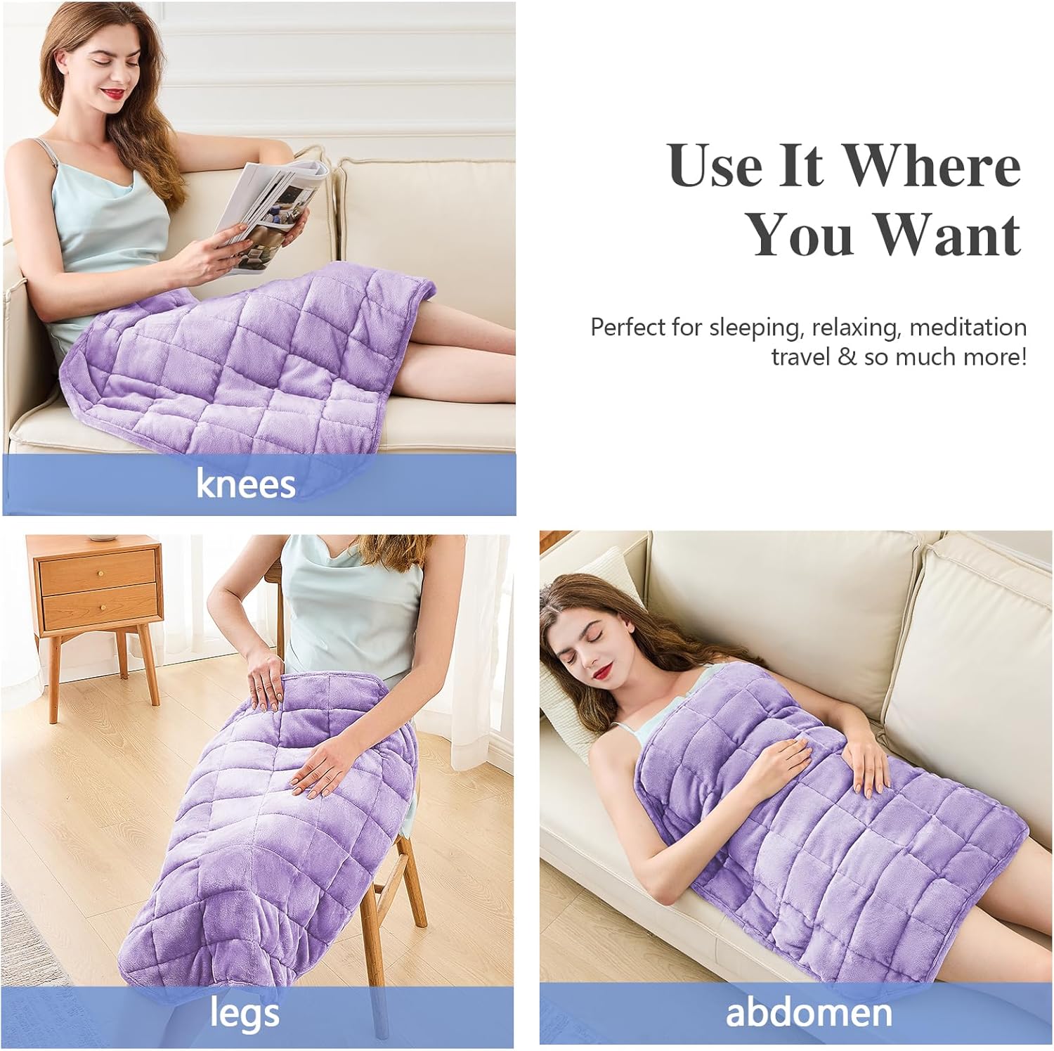 CYMULA Weighted Lap Blanket for Adults, Weighted Lap Pad Blanket for All Seasons (29" x 24" 7lbs, Purple) Travel Office Nap, Small Weighted Blanket for Sleeping