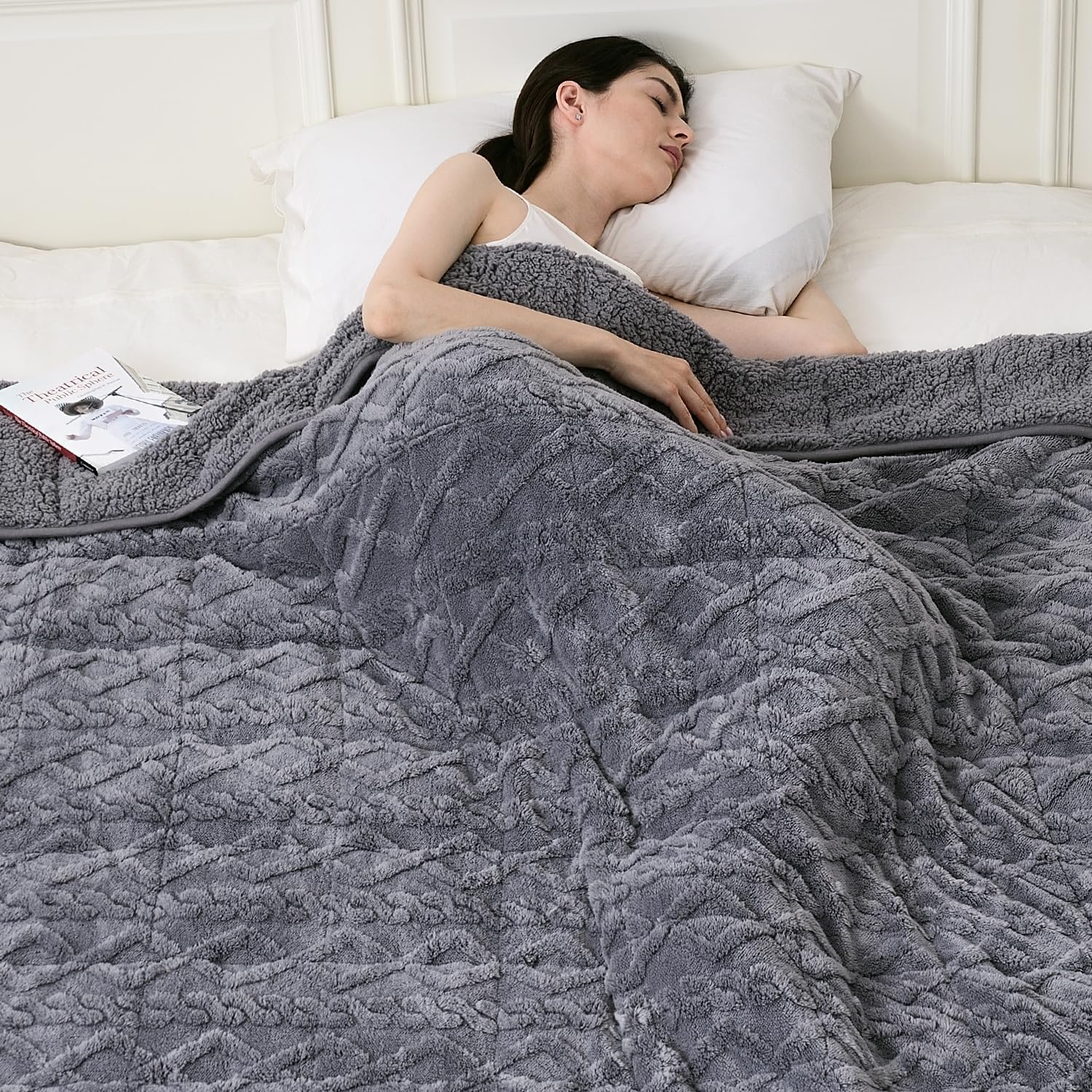 Topblan Weighted Blanket Queen Size 15lbs, Adult Weighted Blankets with Cozy Warm Sherpa for Sleeping and Calming, Jacquard Heavy Blanket for Couch Bed, Grey, 60 x 80 inches