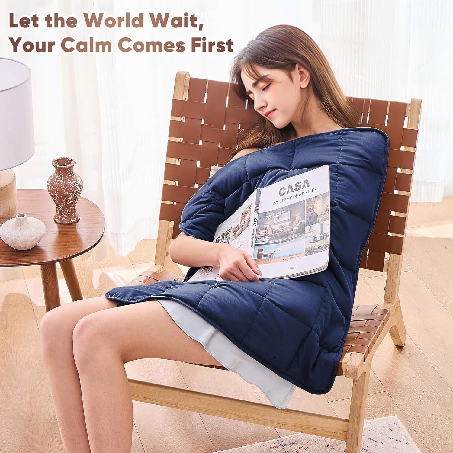 Weighted Lap Blanket for Adults 5lbs, 24"x29" Cooling Heavy Blanket, Portable Travel Weighted Blankets, Soft Small Blankets for Sleeping, Navy Blue