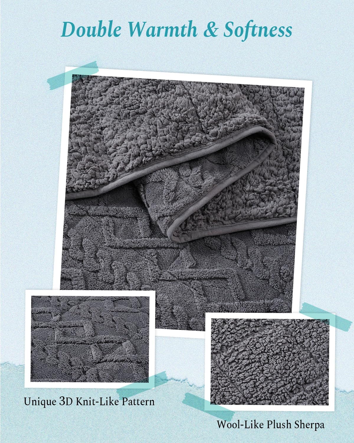 Topblan Weighted Blanket Queen Size 15lbs, Adult Weighted Blankets with Cozy Warm Sherpa for Sleeping and Calming, Jacquard Heavy Blanket for Couch Bed, Grey, 60 x 80 inches