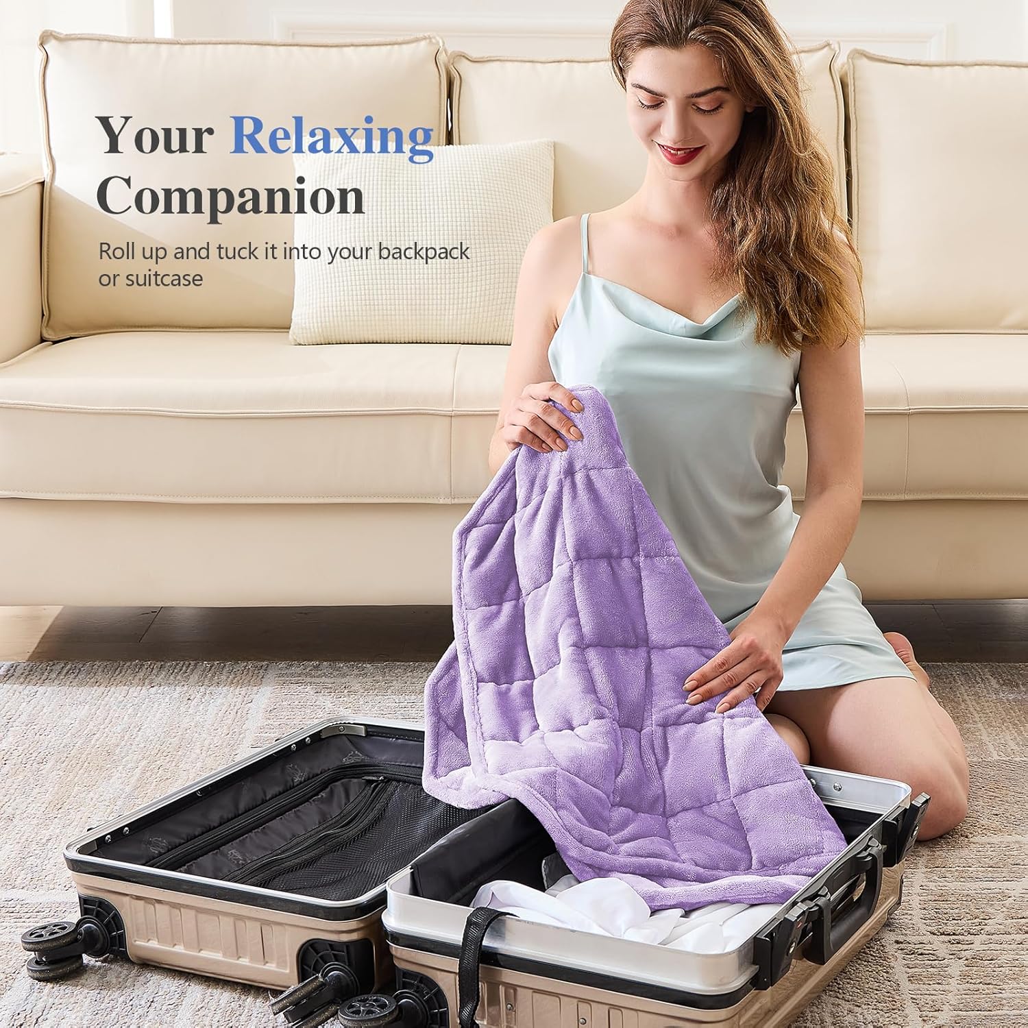 CYMULA Weighted Lap Blanket for Adults, Weighted Lap Pad Blanket for All Seasons (29" x 24" 7lbs, Purple) Travel Office Nap, Small Weighted Blanket for Sleeping